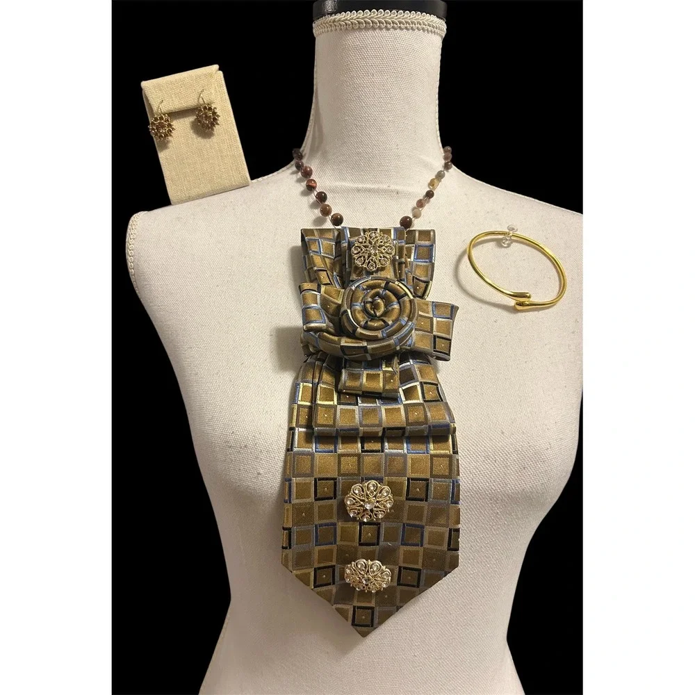 Athens Protasis Necklace with Valerio Garati Silk Tie Earring Bangle Jewelry Set